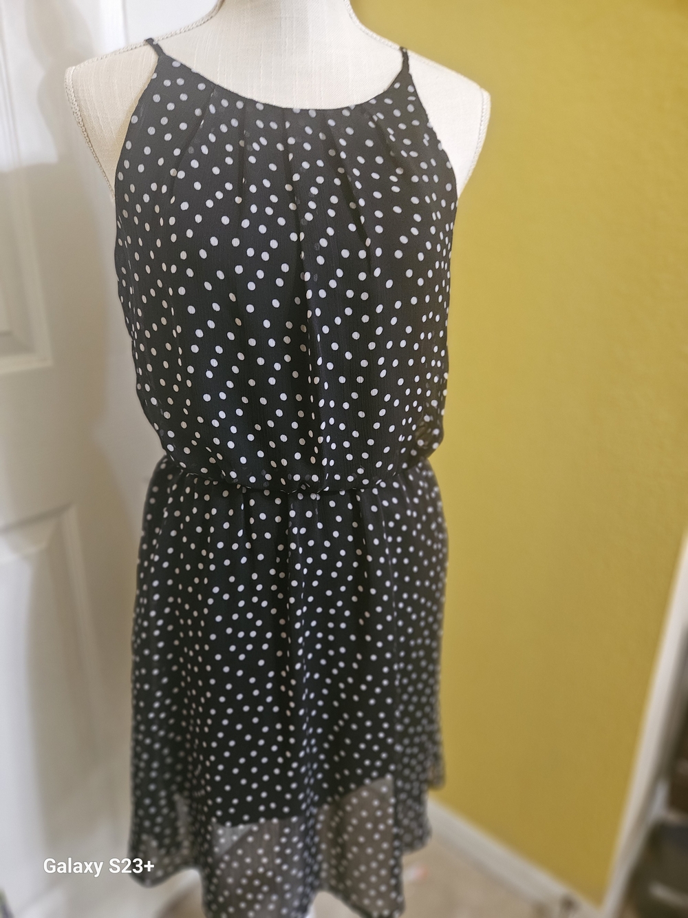 Tacera Sundress Women Sleeveless Midi Black White Polkadot Size S